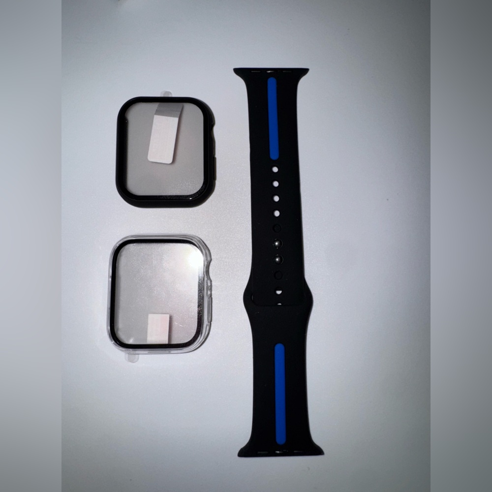 Black and Blue Smartwatch Band with Screen Protectors set 45mm